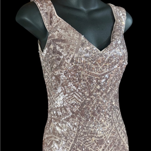 Betsy & Adam Sequin Gown in a rose or pink shade size 2 small gown floor - Picture 4 of 16